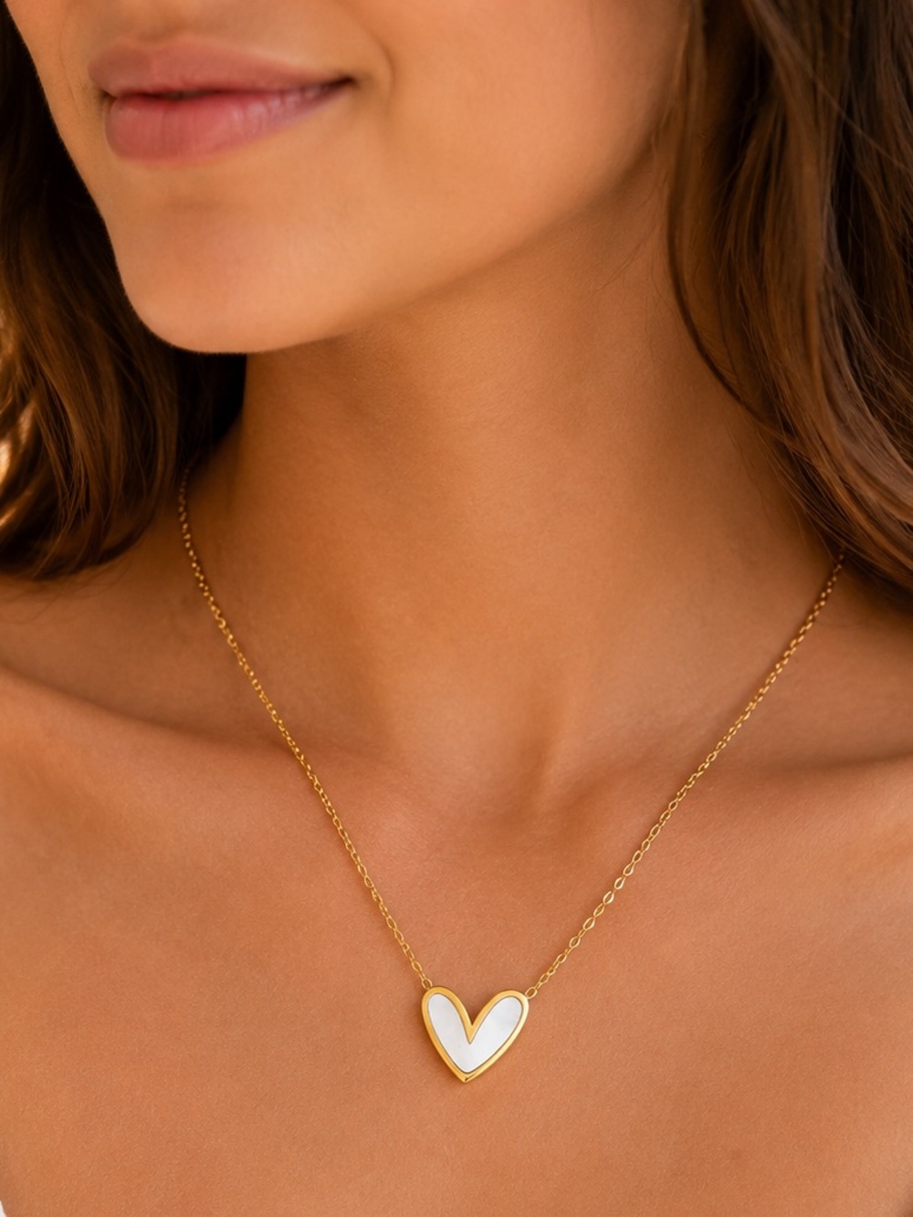 18K Gold Plated Open Heart Necklace Waterproof Stainless Steel Minimalist Pendan